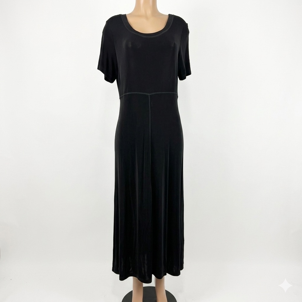 Travel Smith Women’s Sz XL Black Short Sleeve Maxi Dress Slinky Stretchy Comfort